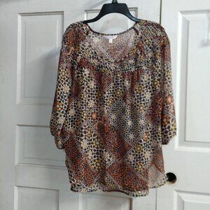 LC Lauren Conrad Women's Peasant Tunic Top Sheer Metallic Size XL Blouse Shirt